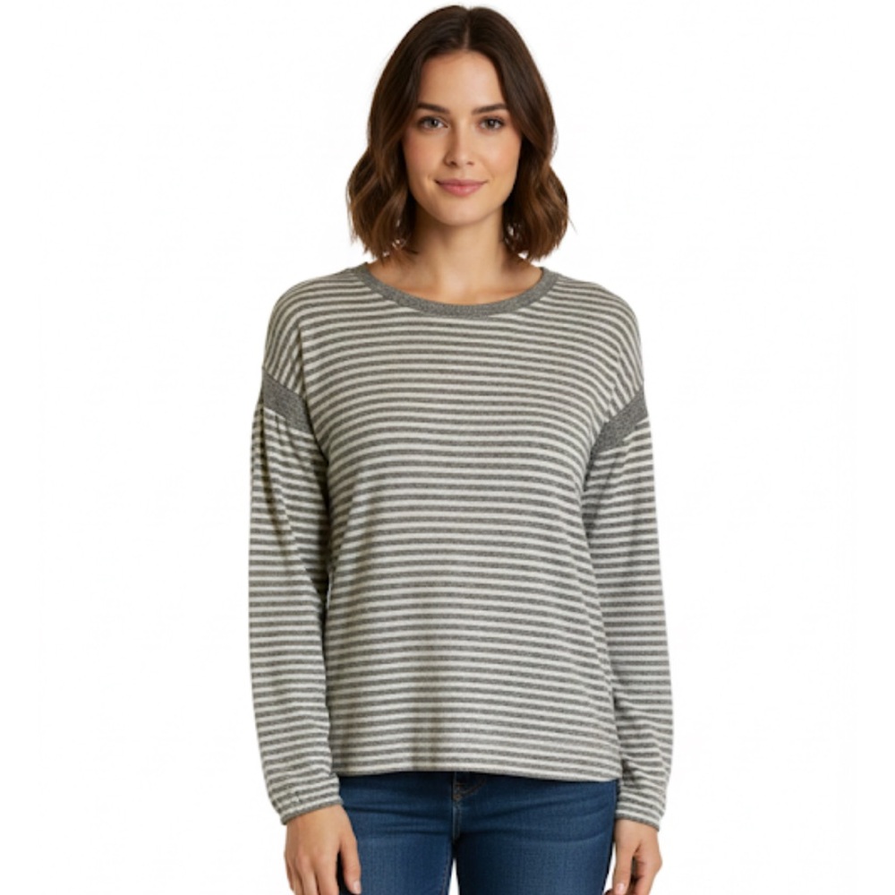 RETROLOGY Soft Striped Long Sleeve Pullover Top, Women’s M, Gray